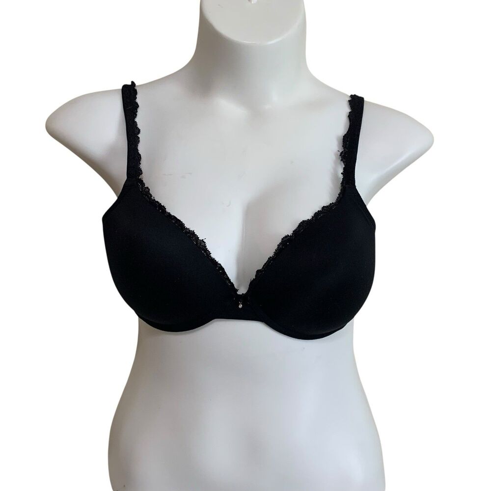 Soma Bra Underwire Lightly Padded Women's Size 34DD Black Adj Straps Lace Trim